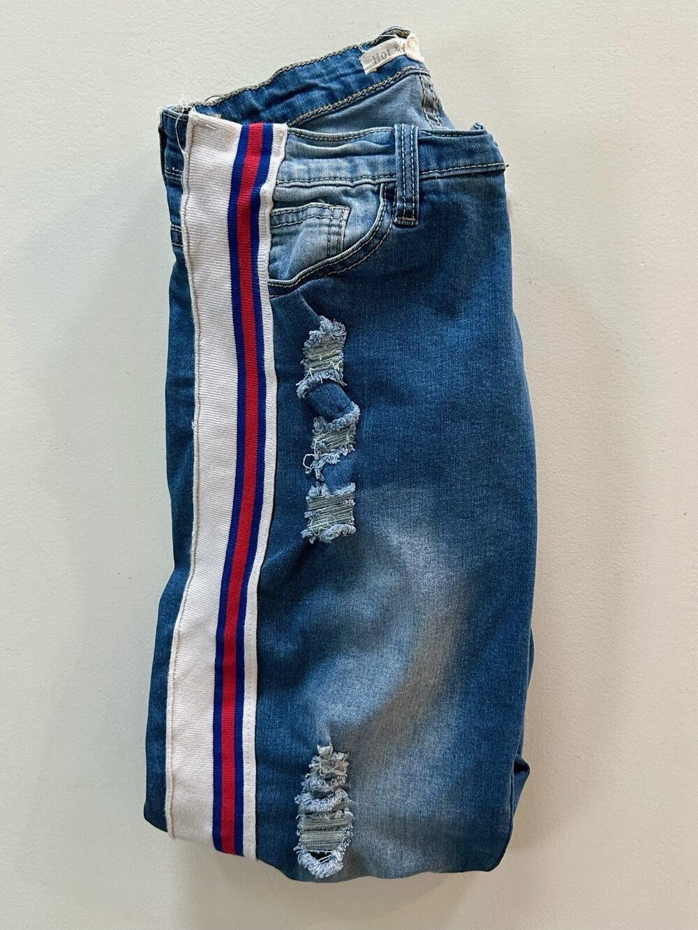 Hot & Delicious Women's Jeans Size 28 Large Tuxedo Stripe Frayed Hem Distressed